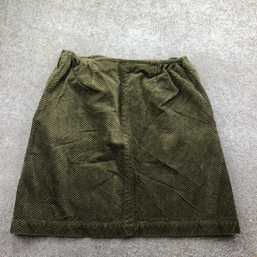 Talbots Skirt Womens 14W Green Corduroy Straight Knee Length Elastic Waist